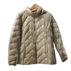 London Fog Lightweight Packable Down Puffer Jacket Hooded Beige Women's Large
